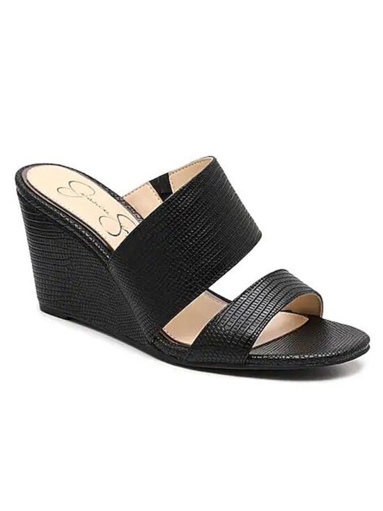 Jessica Simpson Shoes - Jessica Simpson Cayren Black Double Strap Wedge Slide Sandal Women's 7M Slip On